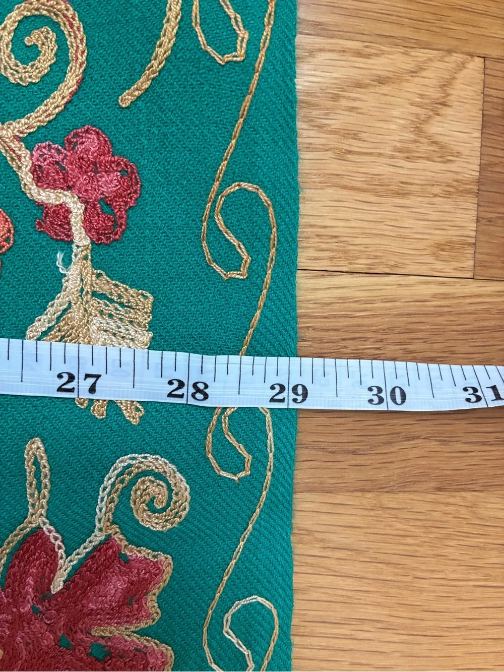 Green  Embroidered Large Scarf Shawl Wrap with Fringe Fall Leaf Motif Green